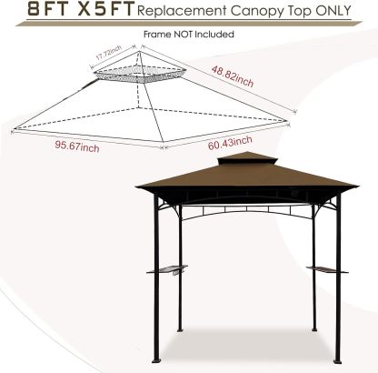 Grill Gazebo Replacement Canopy Roof – Hugline 5x8 Outdoor Grill Shelter Canopy Top Double Tiered BBQ Tent Cover Fit for Model L-GG001PST-F (Brown)