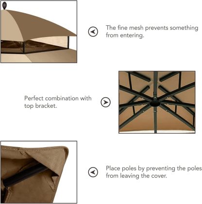 Hugline Outdoor Replacement Canopy Top Double Tier Gazebo Roof Cover for Lowe's Allen Roth 10x12 Gazebo#GF-12S004B-1 (Khaki)