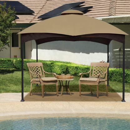 Hugline Outdoor Replacement Canopy Top Double Tier Gazebo Roof Cover for Lowe's Allen Roth 10x12 Gazebo#GF-12S004B-1 (Khaki)