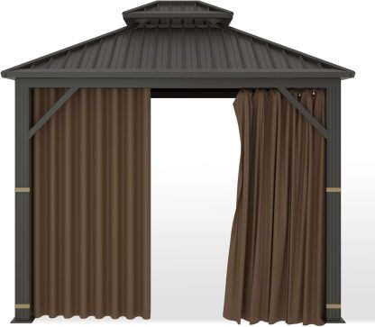 Hugline Gazebo Universal Replacement Privacy Curtain 10' x 12' Gazebo Side Wall Outdoor Privacy Panel with Zipper (Brown)