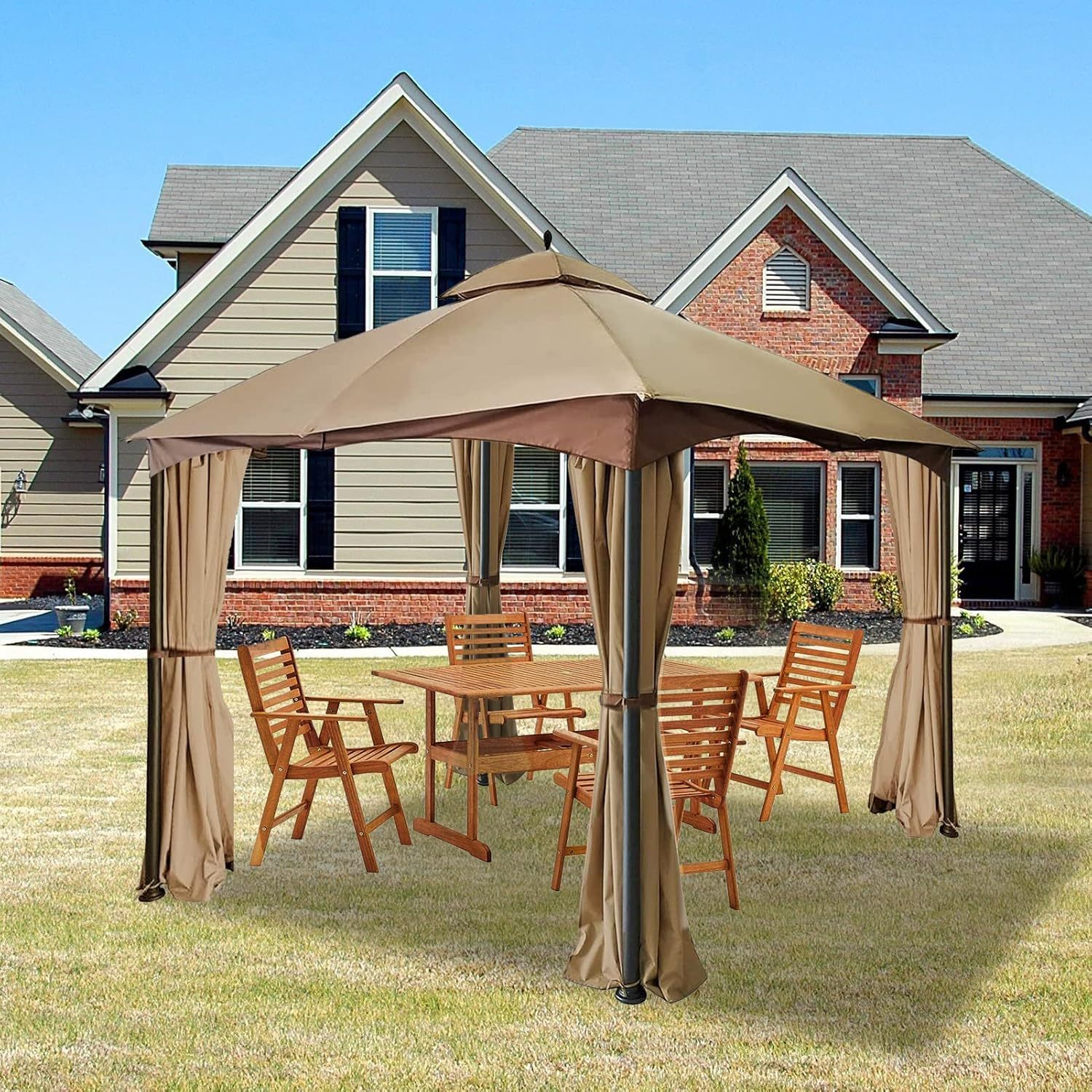 Hugline Gazebo Universal Replacement Privacy Curtain 10' x 12' Gazebo Side Wall Outdoor Privacy Panel with Zipper (Brown)