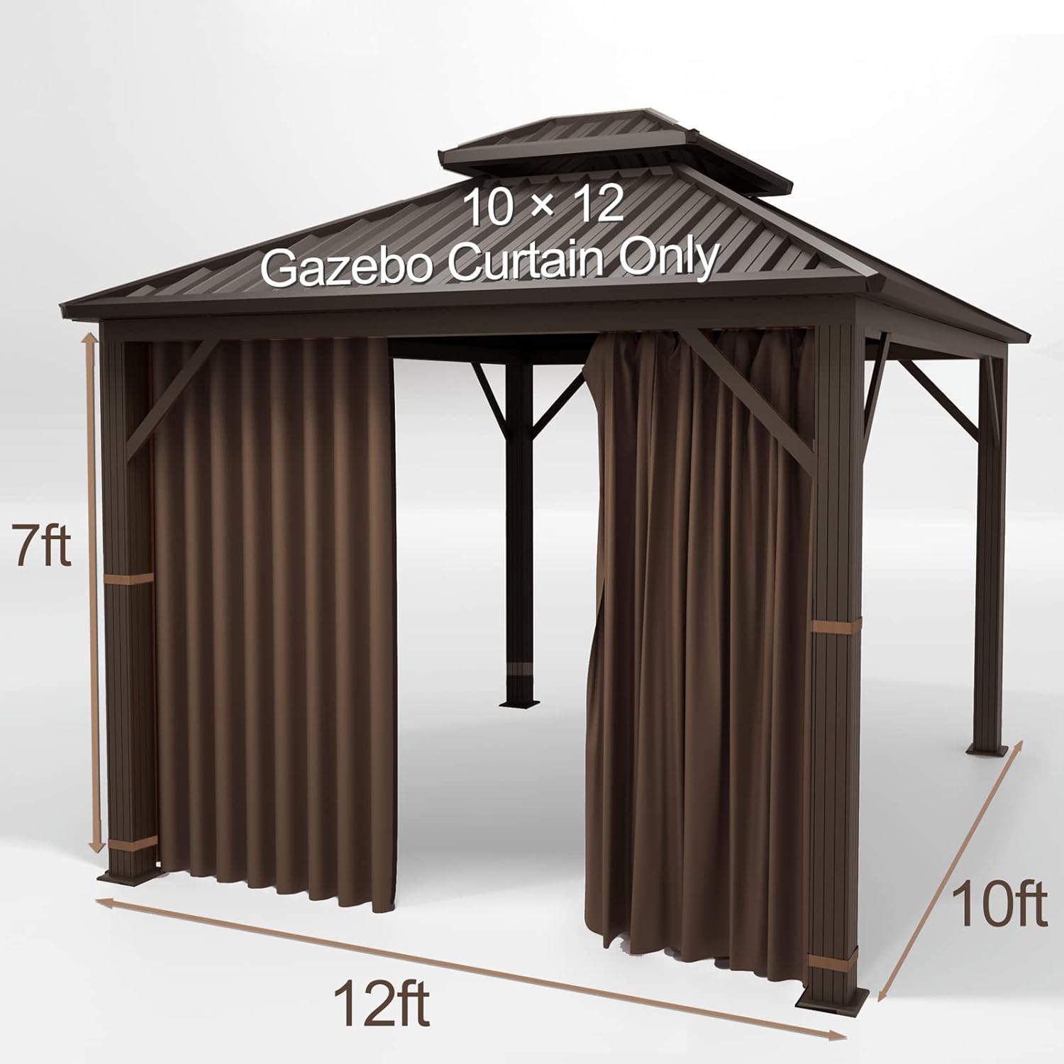Hugline Gazebo Universal Replacement Privacy Curtain 10' x 12' Gazebo Side Wall Outdoor Privacy Panel with Zipper (Brown)