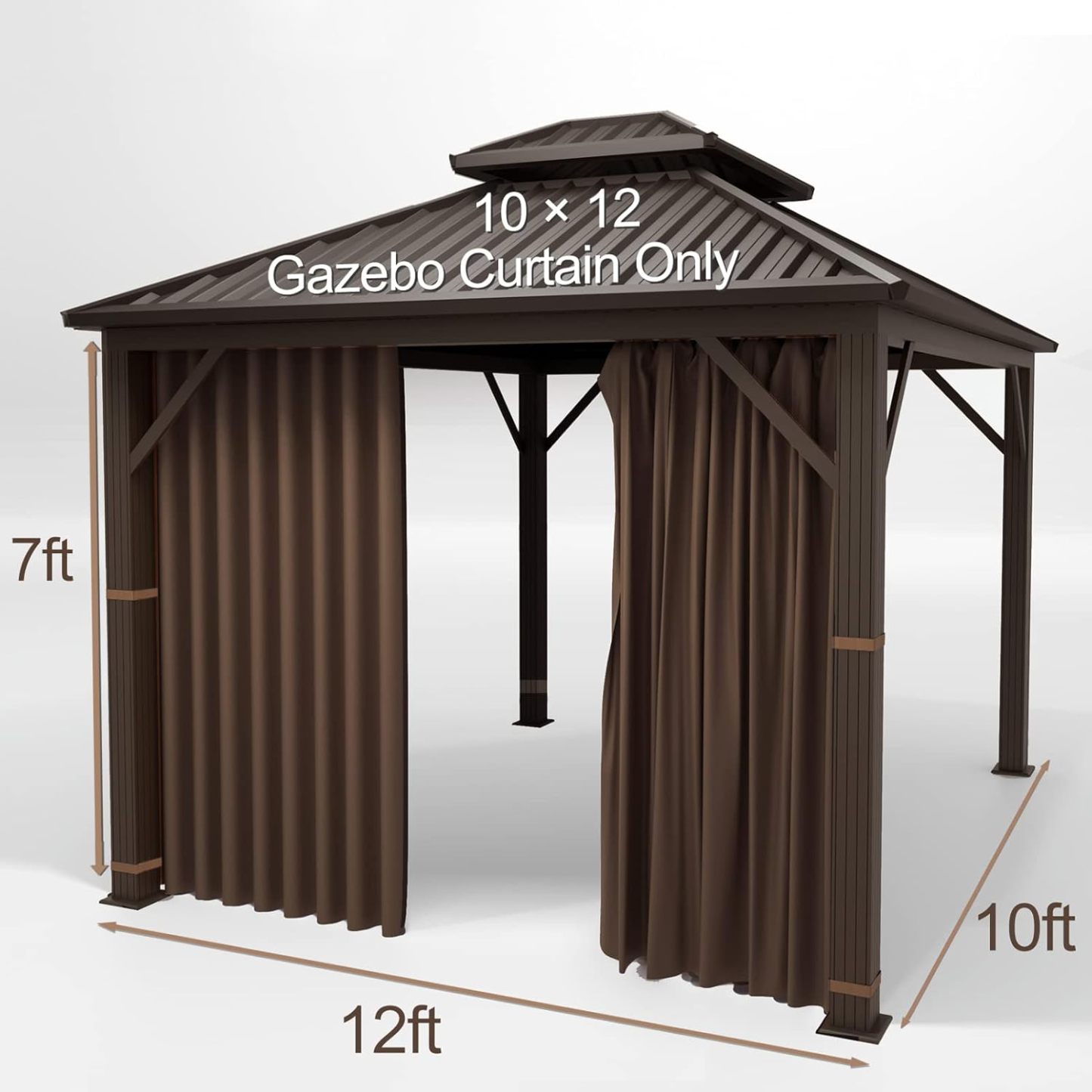Hugline Gazebo Universal Replacement Privacy Curtain 10' x 12' Gazebo Side Wall Outdoor Privacy Panel with Zipper (Brown)