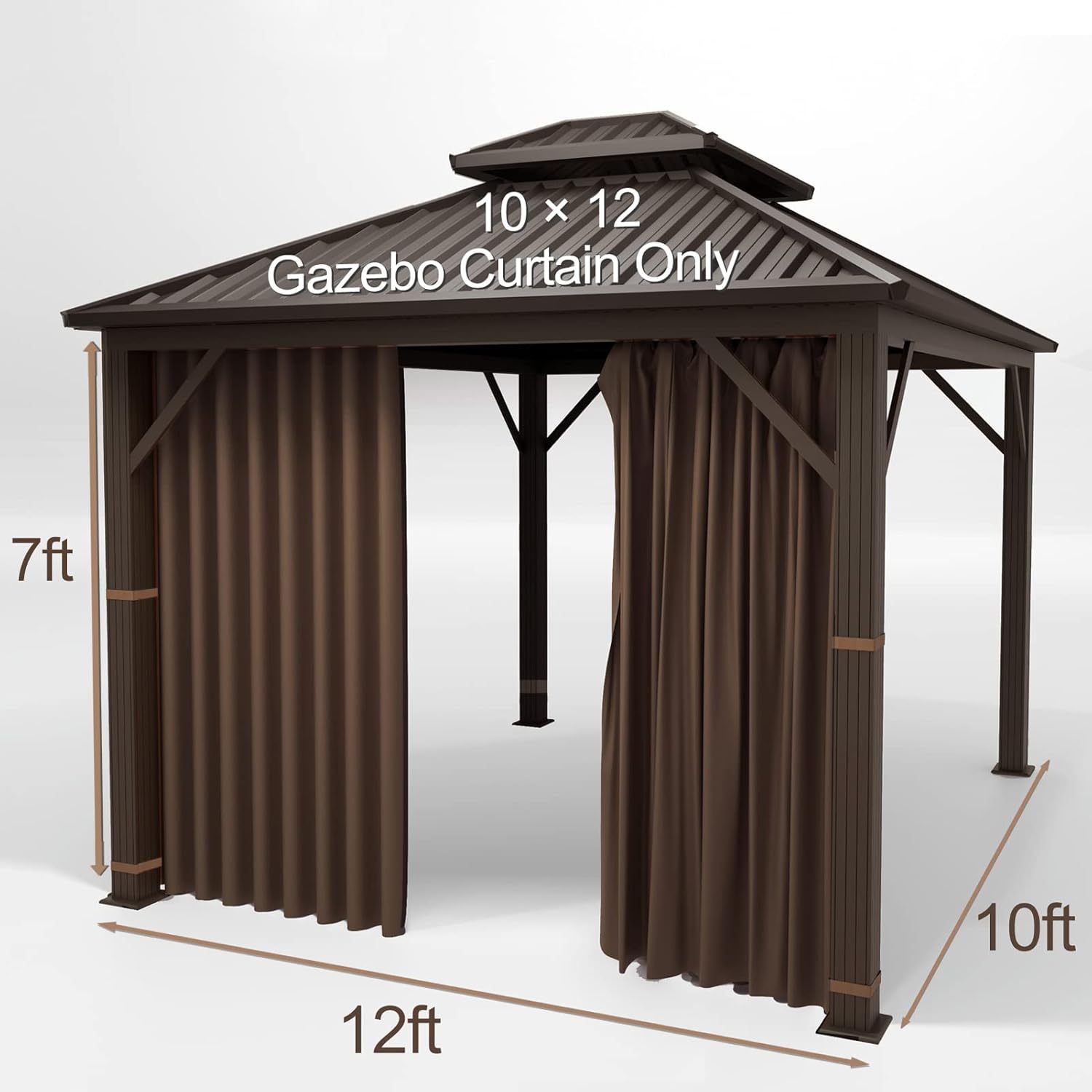 Hugline Gazebo Universal Replacement Privacy Curtain 10' x 12' Gazebo Side Wall Outdoor Privacy Panel with Zipper (Brown)