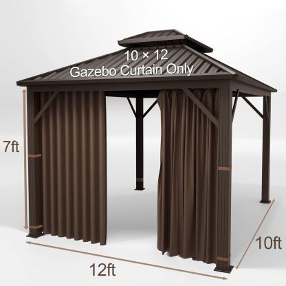 Hugline Gazebo Universal Replacement Privacy Curtain 10' x 12' Gazebo Side Wall Outdoor Privacy Panel with Zipper (Brown)