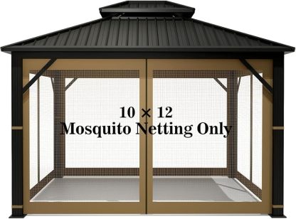 Gazebo Universal Replacement Mosquito Netting – Hugline 10' x 12' Outdoor Mesh Netting Screen 4-Panel Sidewall Curtain with Zipper (Brown)