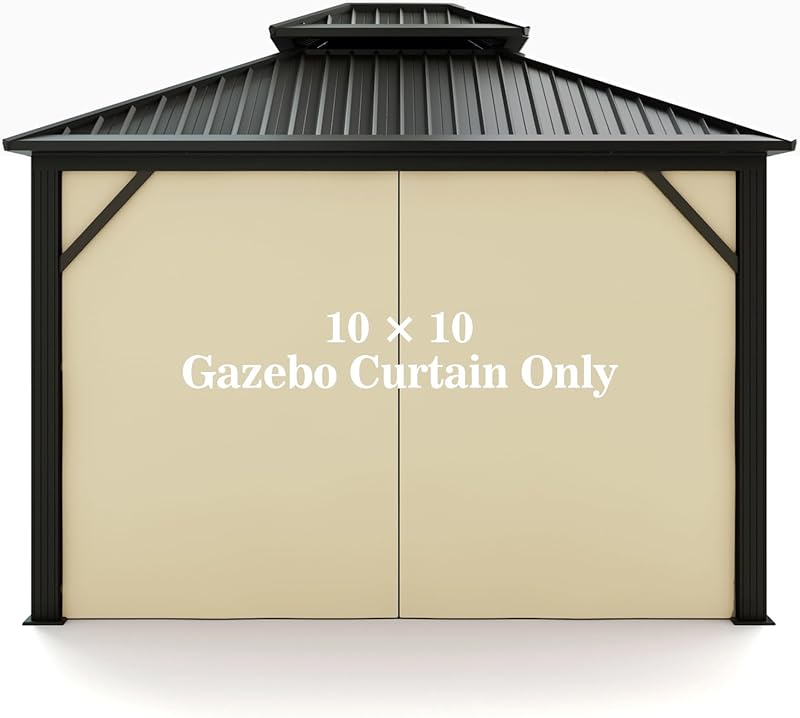 Hugline Gazebo Universal Replacement Privacy Curtain 10' x 12' Gazebo Side Wall Outdoor Privacy Panel with Zipper (Brown)