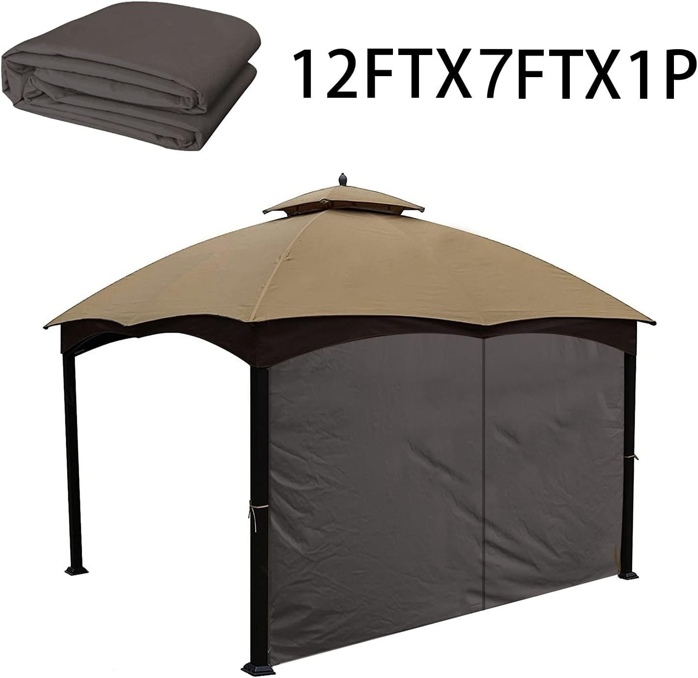 Hugline Gazebo Universal Replacement Privacy Curtain 10' x 12' Gazebo Side Wall Outdoor Privacy Panel with Zipper (Brown)