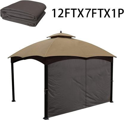 Hugline Gazebo Universal Replacement Privacy Curtain 10' x 12' Gazebo Side Wall Outdoor Privacy Panel with Zipper (Brown)