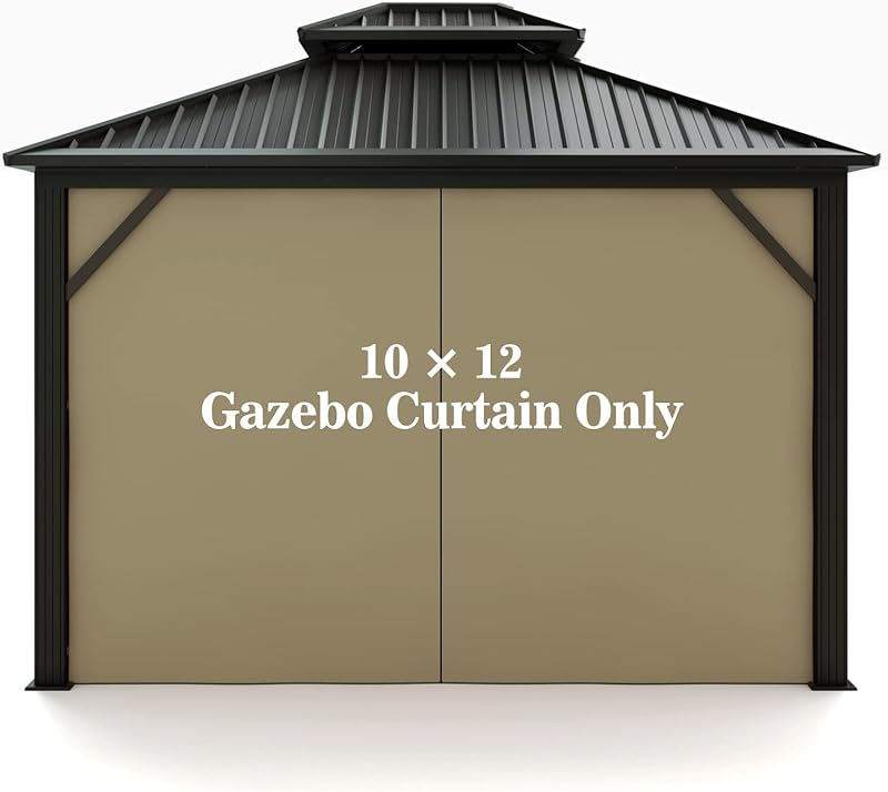 Hugline Gazebo Universal Replacement Privacy Curtain 10' x 12' Gazebo Side Wall Outdoor Privacy Panel with Zipper (Brown)
