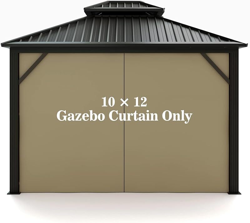 Hugline Gazebo Universal Replacement Privacy Curtain 10' x 12' Gazebo Side Wall Outdoor Privacy Panel with Zipper (Brown)