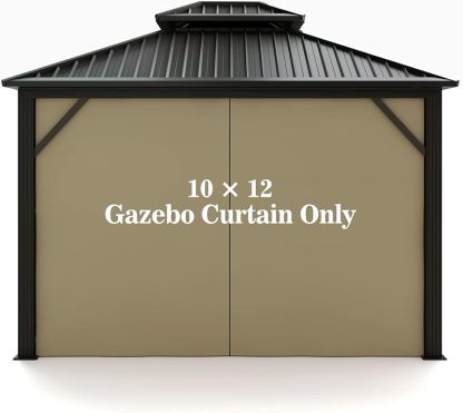 Hugline Gazebo Universal Replacement Privacy Curtain 10' x 12' Gazebo Side Wall Outdoor Privacy Panel with Zipper (Brown)