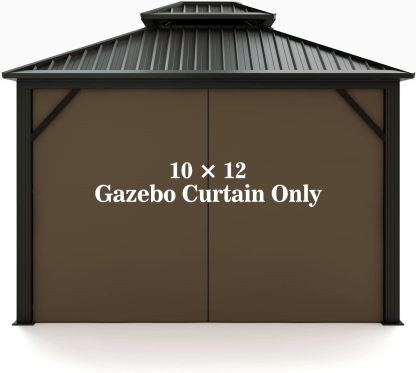 Hugline Gazebo Universal Replacement Privacy Curtain 10' x 12' Gazebo Side Wall Outdoor Privacy Panel with Zipper (Brown)