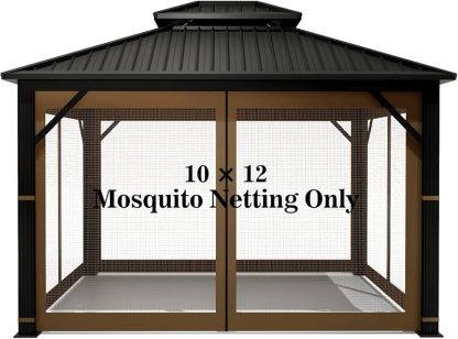 Gazebo Universal Replacement Mosquito Netting – Hugline 10' x 12' Outdoor Mesh Netting Screen 4-Panel Sidewall Curtain with Zipper (Brown)