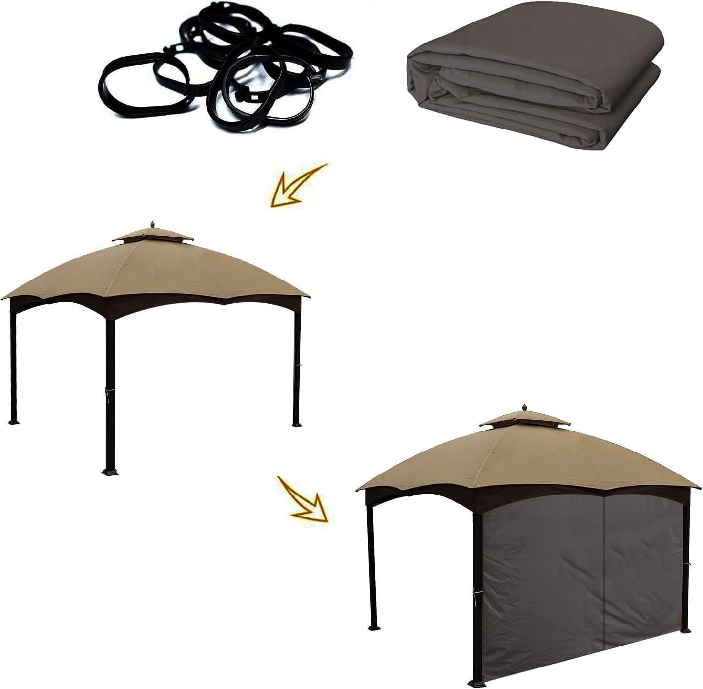 Hugline Gazebo Universal Replacement Privacy Curtain 10' x 12' Gazebo Side Wall Outdoor Privacy Panel with Zipper (Brown)