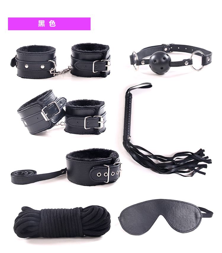 Kit BDSM 7 em 1 – Algemas, Venda, Corda, Chicote, Mordaça e Mais (Core
