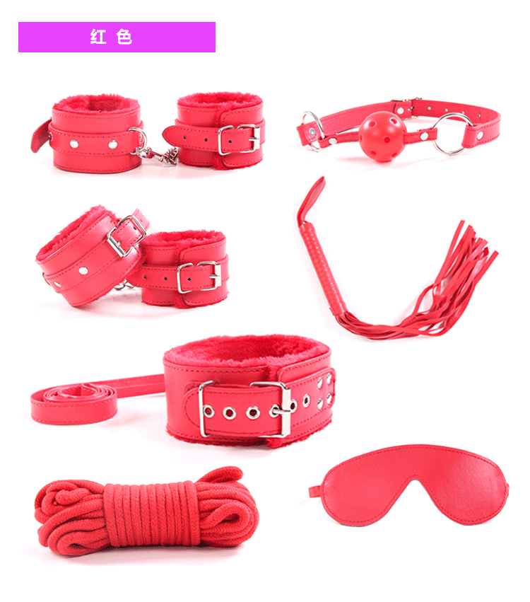 Kit BDSM 7 em 1 – Algemas, Venda, Corda, Chicote, Mordaça e Mais (Cores Variadas)