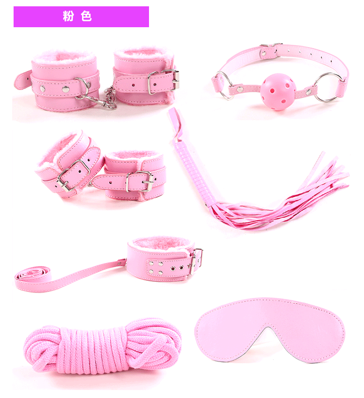 Kit BDSM 7 em 1 – Algemas, Venda, Corda, Chicote, Mordaça e Mais (Cores Variadas)