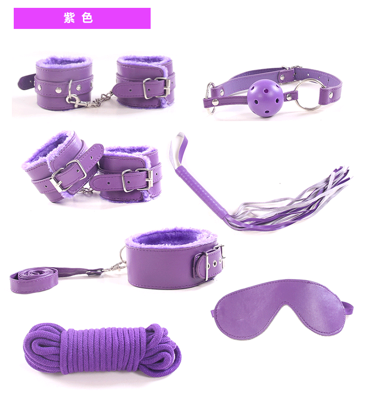 Kit BDSM 7 em 1 – Algemas, Venda, Corda, Chicote, Mordaça e Mais (Cores Variadas)