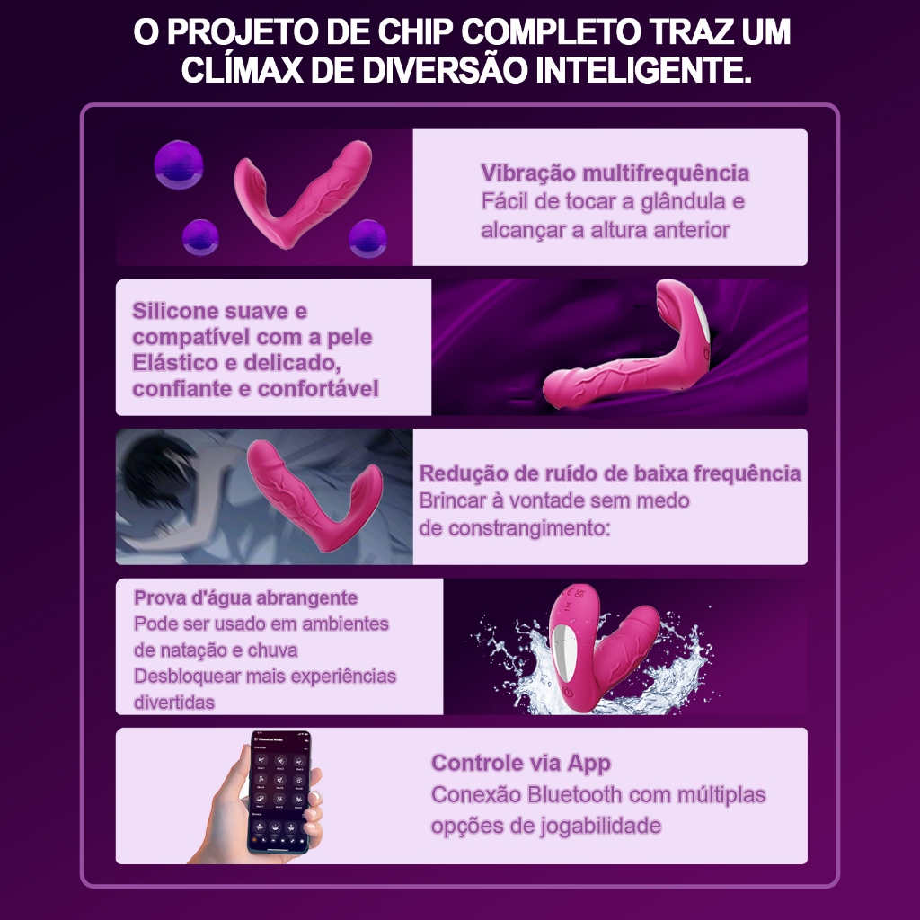 Calcinha Vibratória Bluetooth · APP Controle · Modos Intensos · Silenciosa e Privada Controle Remoto