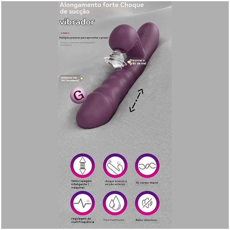 Vibrador Telescópico com Sucção e Estímulo Duplo