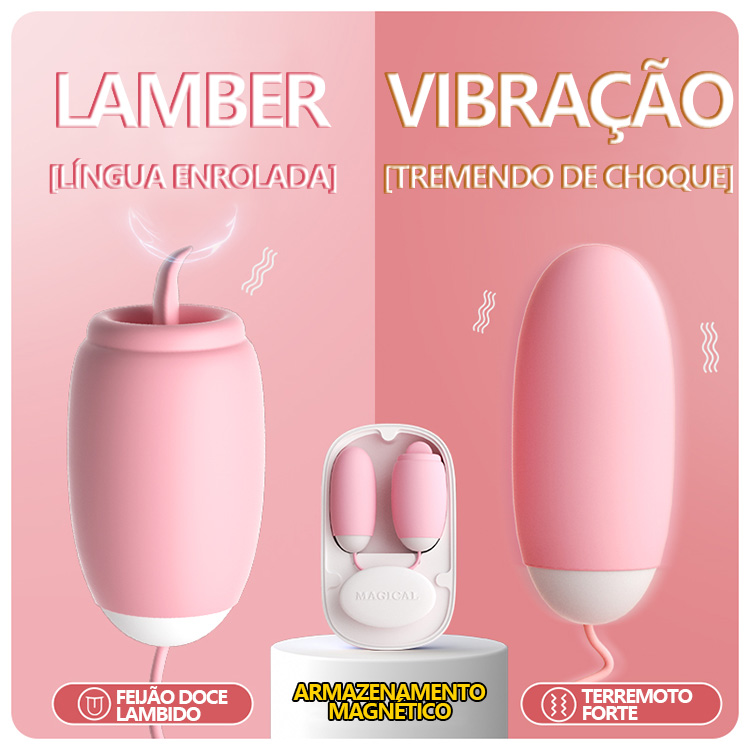 Vibrador Duplo com Estimulação por Vibração e Lamber – Estojo Magnético Recarregável