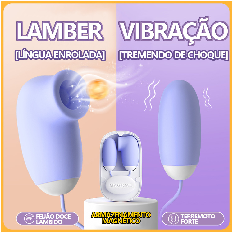 Vibrador Duplo com Sucção e Vibração – Estojo Magnético, 12 Modos