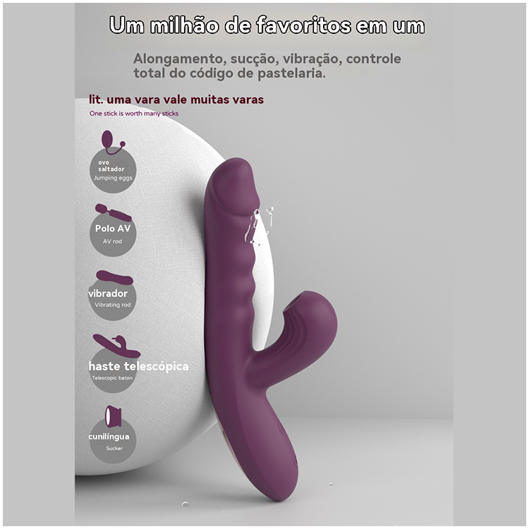 Vibrador Telescópico com Sucção e Estímulo Duplo