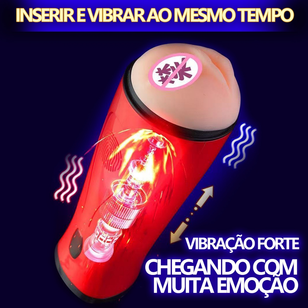 "Masturbador Masculino Automático com Vibrador - interativo com Estímulo de Vagina Falsa