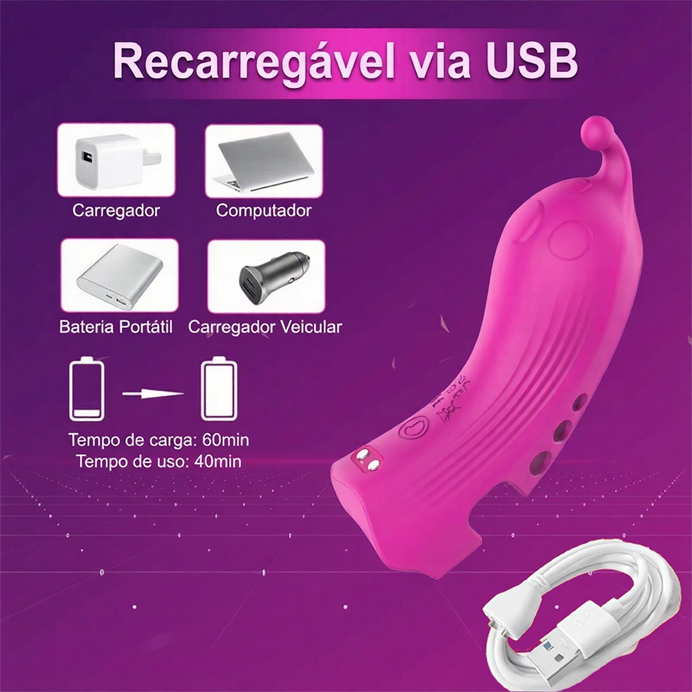Estimulador de Dedo Silicone Premium | 9 Modos de Vibração | Controle APP Bluetooth | Carregamento USB Magnético