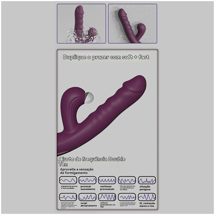 Vibrador Telescópico com Sucção e Estímulo Duplo