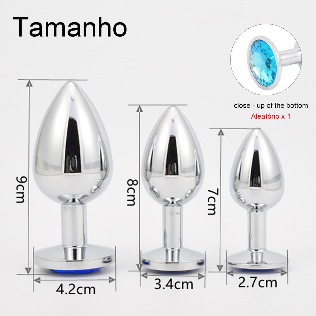 Kit Plug Anal e Vaginal Dilatador Sex shop Aço Inox com Joia na Base Tamanhos P, M e G