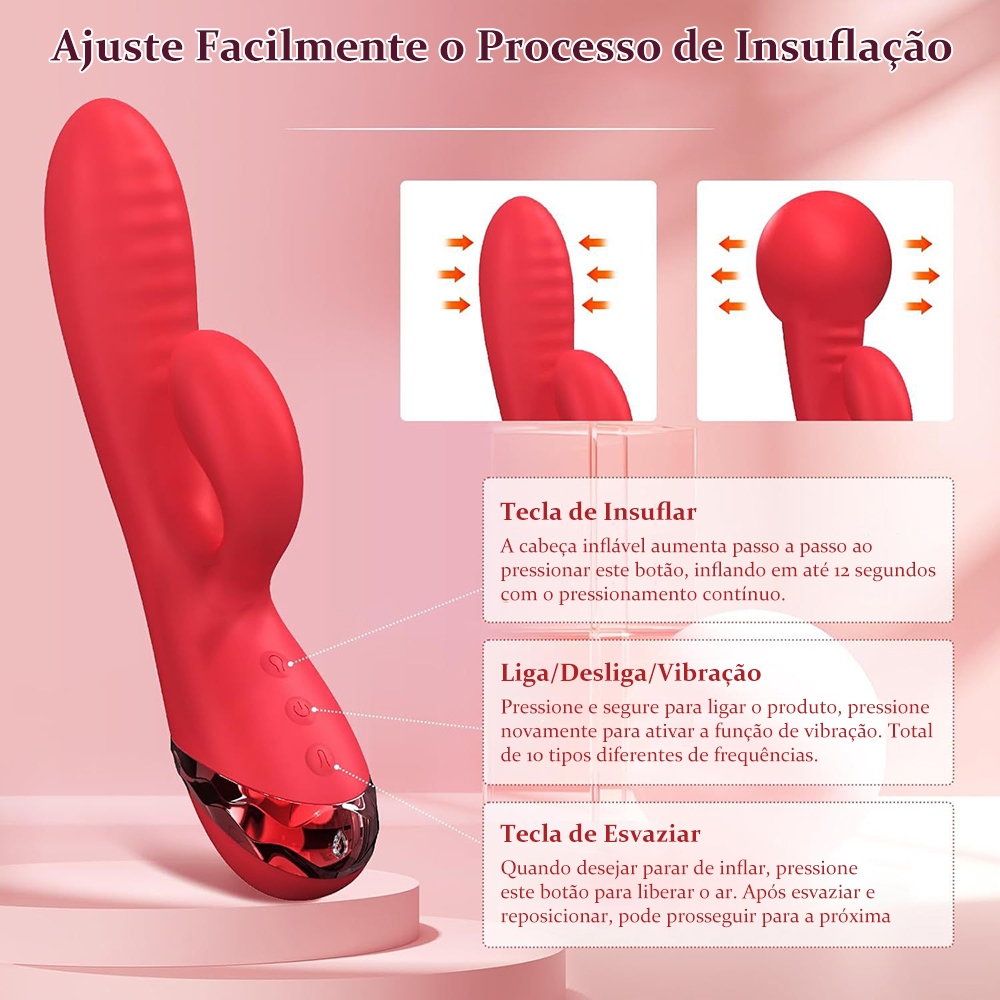 Vibrador Inflável Feminino – 10 Modos Potentes, Expansão Ajustável e Prazer Intenso