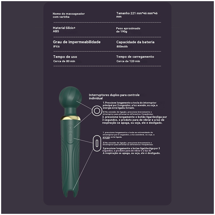 Vibrador Tipo Varinha com Dupla Estimulação