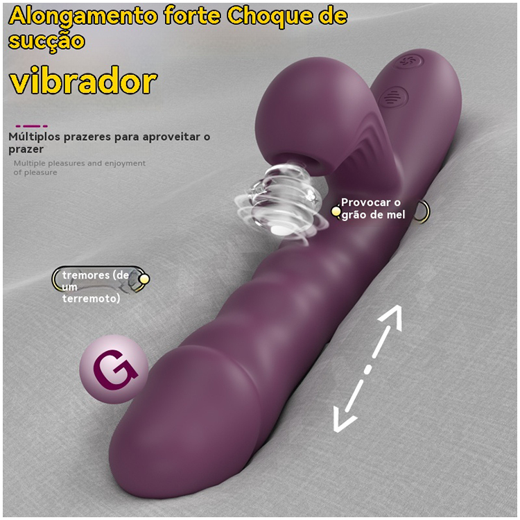 Vibrador Telescópico com Sucção e Estímulo Duplo