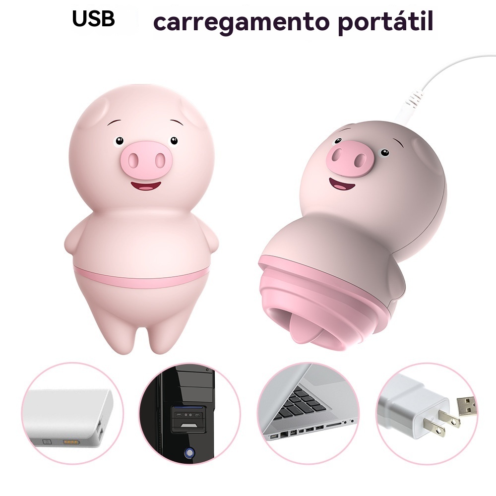 Vibrador Porquinho com Língua – Recarregável e Sem Fio para Estímulo Feminino