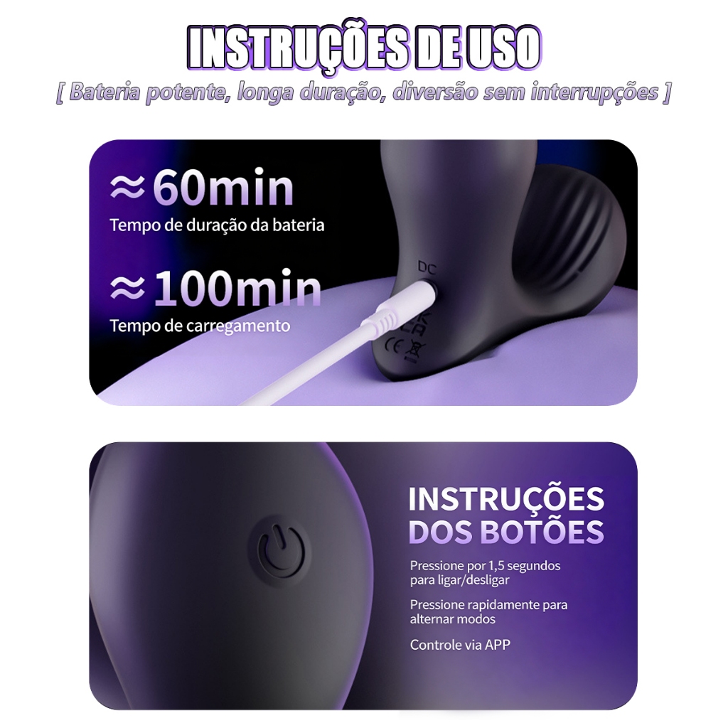 Plug Anal Telescópico para Masculino Recarregável Vibrador anal com 10 modos