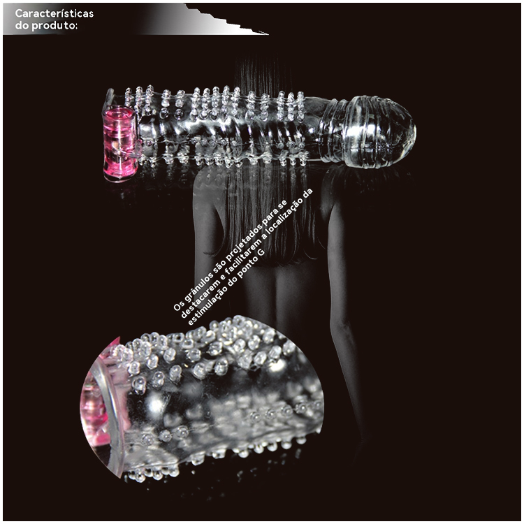 Capa Peniana com Vibração e Textura – Transparente, com Salientes e Motor