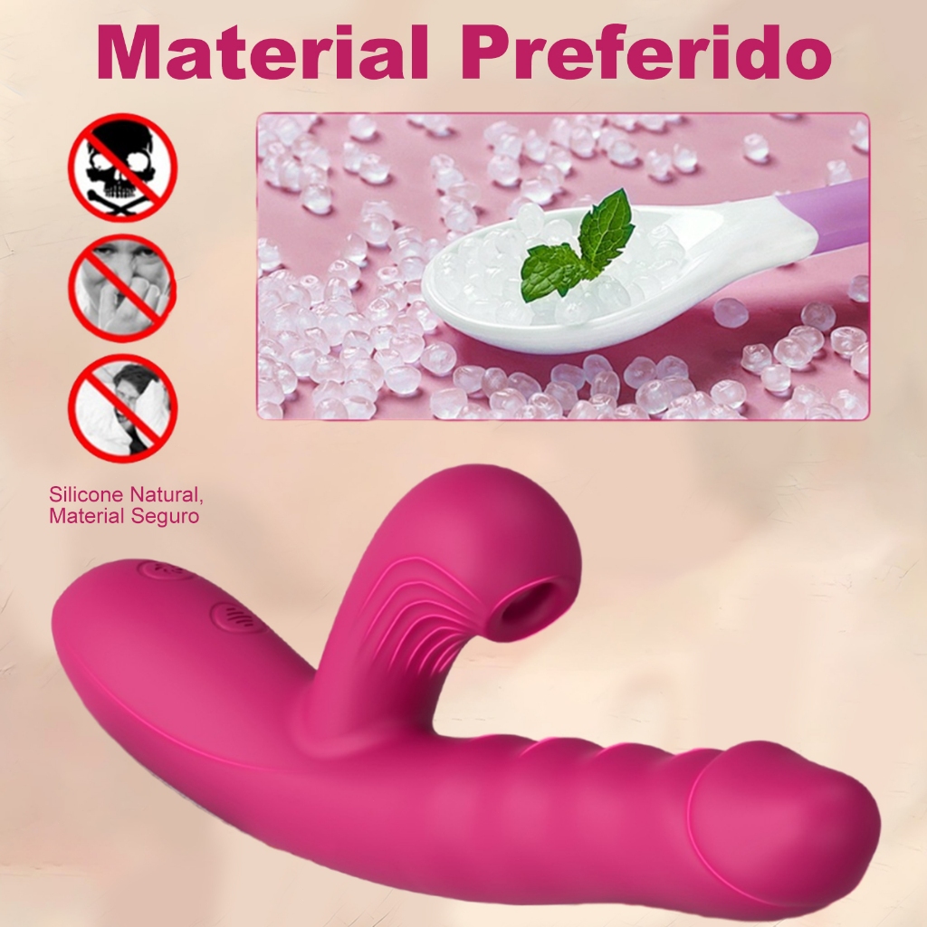 Vibrador com Sucção e Vibração 10 Modos Telescópico Recarregável Silicone Macio Impermeável Estimulador Feminino