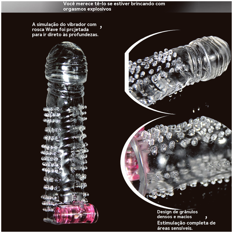 Capa Peniana com Vibração e Textura – Transparente, com Salientes e Motor