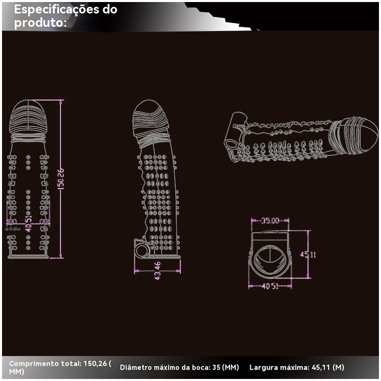 Capa Peniana com Vibração e Textura – Transparente, com Salientes e Motor