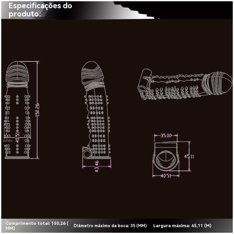 Capa Peniana com Vibração e Textura – Transparente, com Salientes e Motor