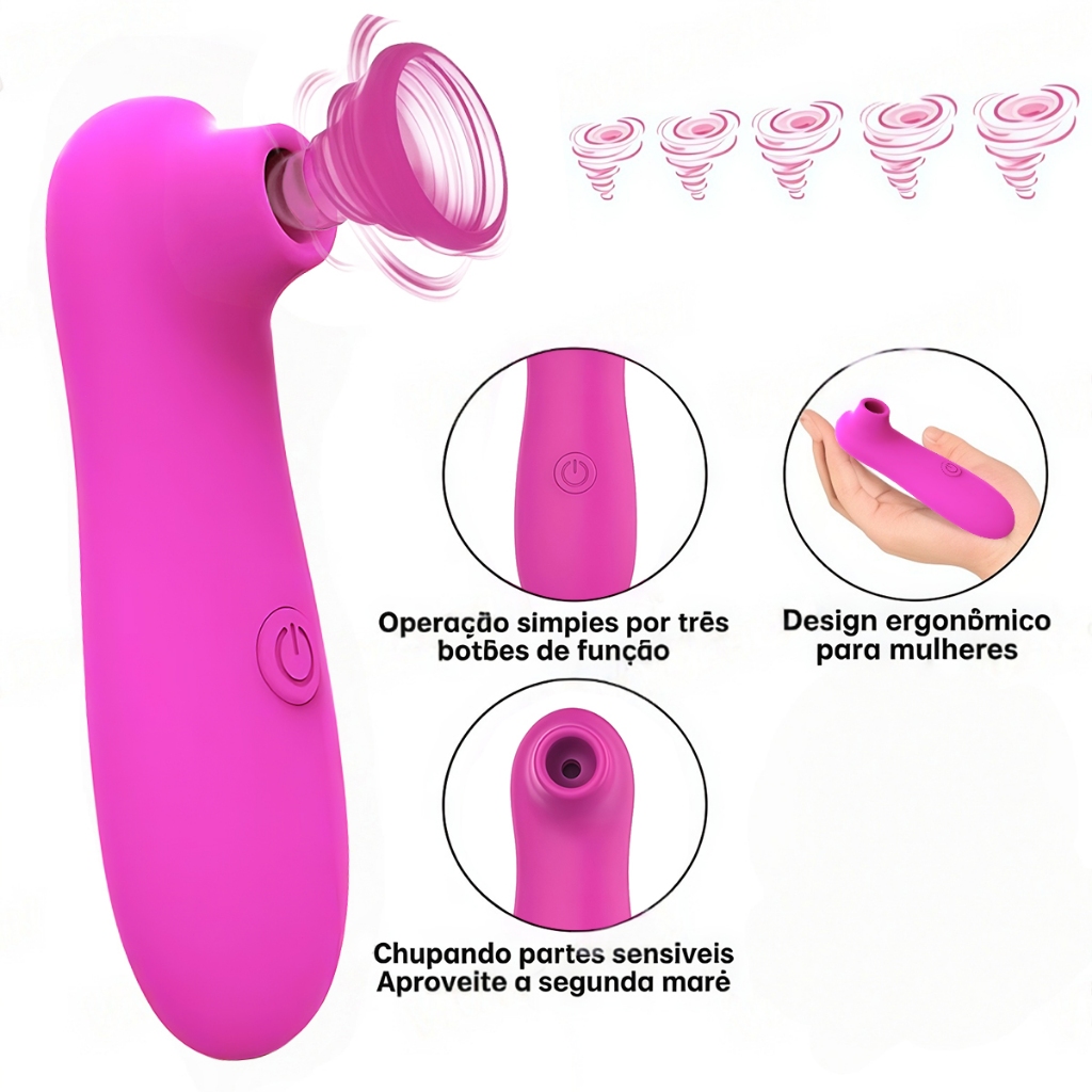 Vibrador Sugador 2 em 1: Clitóris + Mamilo | 10 Modos de Pulsação | Silicone Macio