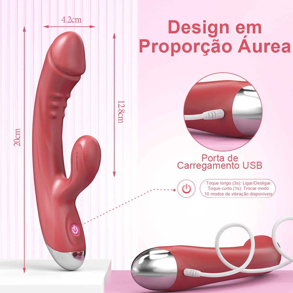 Vibrador Duplo Prazer Ponto G com Estimulador Sugador Clitoriano