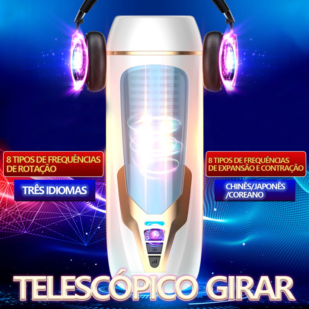 Masturbador Masculino com Rotação e Telescópico – Recarregável USB, Tipo Lanterna | Envio Discreto