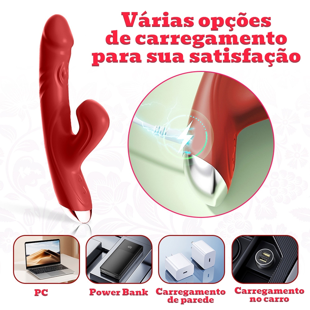 Vibrador Feminino 2 em 1 Sucção e Vibração 10 Modos Ponto G Clitóris Recarregável USB