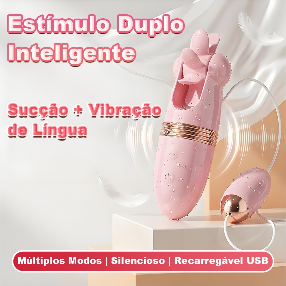 Vibrador com Língua e 2 Ovos para Estímulo Feminino - Silicone Macio, Recarregável, 100% Discreto