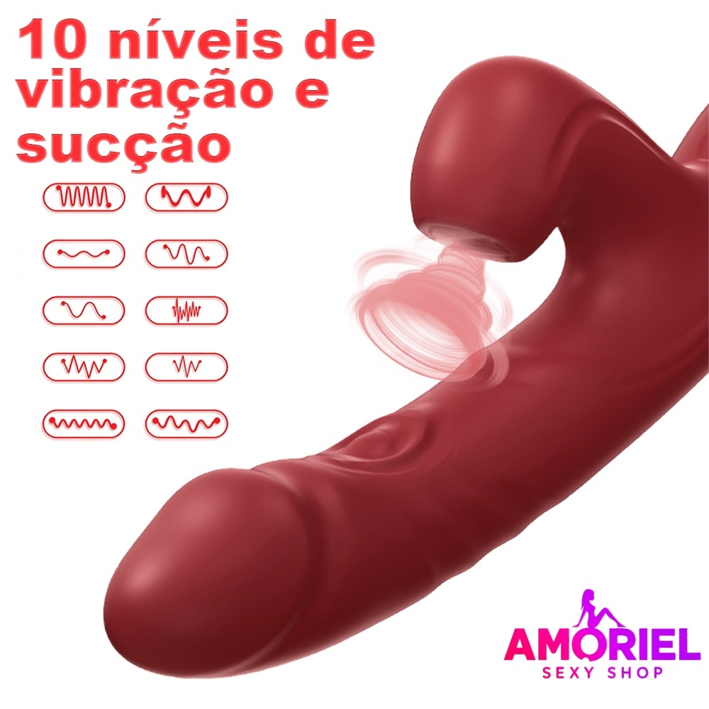 Vibrador Feminino 2 em 1 Sucção e Vibração 10 Modos Ponto G Clitóris Recarregável USB