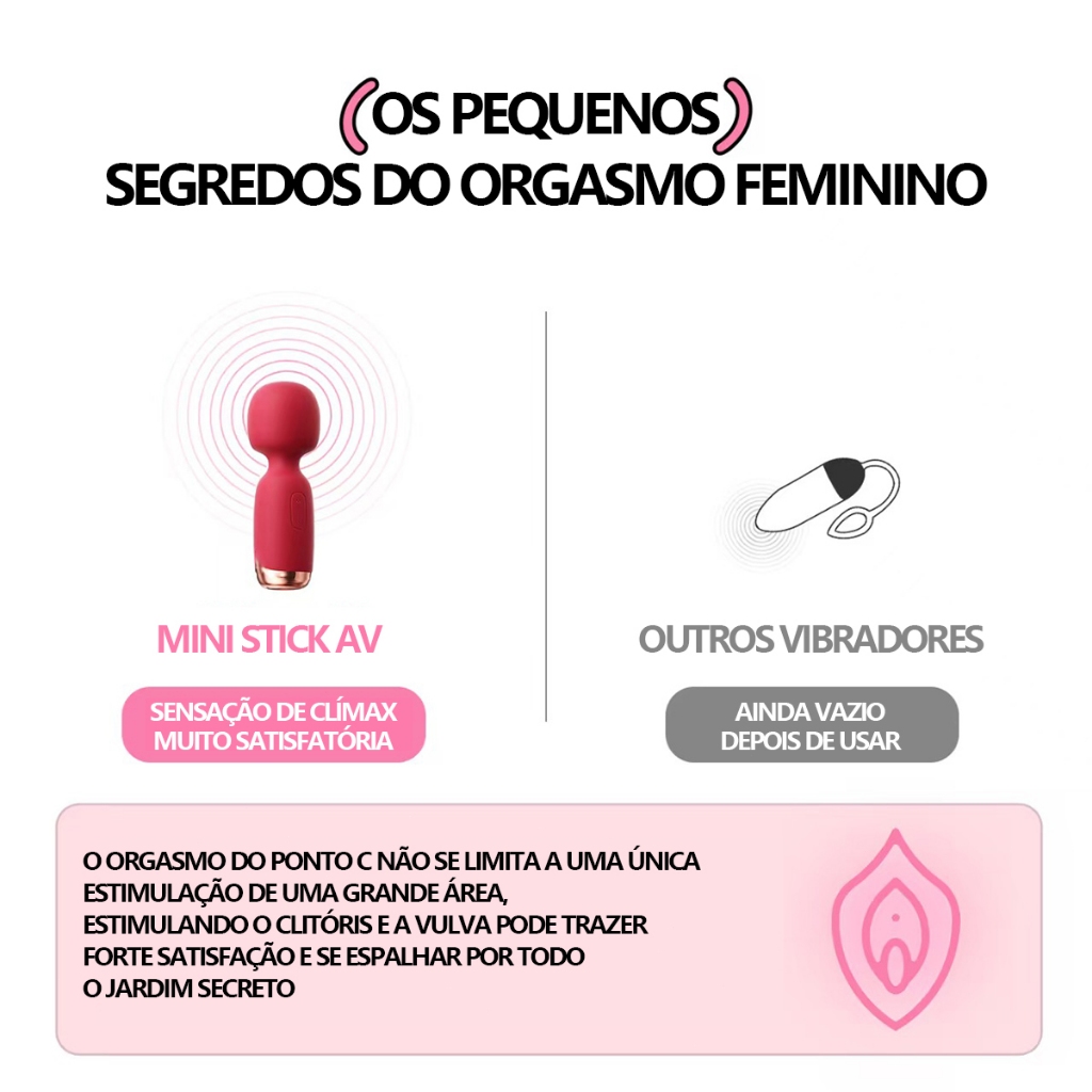 Vibrador Varinha Mágica mini Recarregável 10 modos de vibração Toque Macio