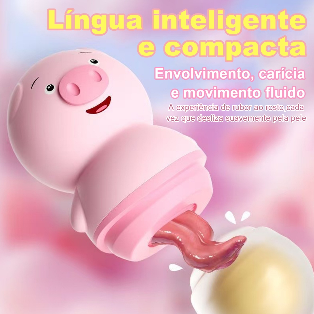 Vibrador Porquinho Sucção + Lambida 20 Modos Silicone Macio Recarregável USB Super Silencioso